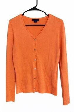 PEACH 100% Silk Ann Taylor Women’s Small Cardigan V Neck Lightweight Sweater